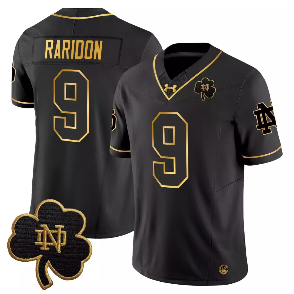Raridon 9 Notre Dame Fighting Irish Black Stitched Jersey 2025 | Name Patch | Gift Idea for Men, Women & Youth