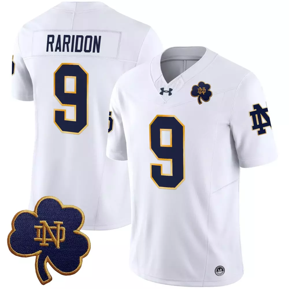 Raridon 9 Notre Dame Fighting Irish Stitched Vapor Jersey 2025 | White Name Patch | Fan Gear for Men, Women & Youth