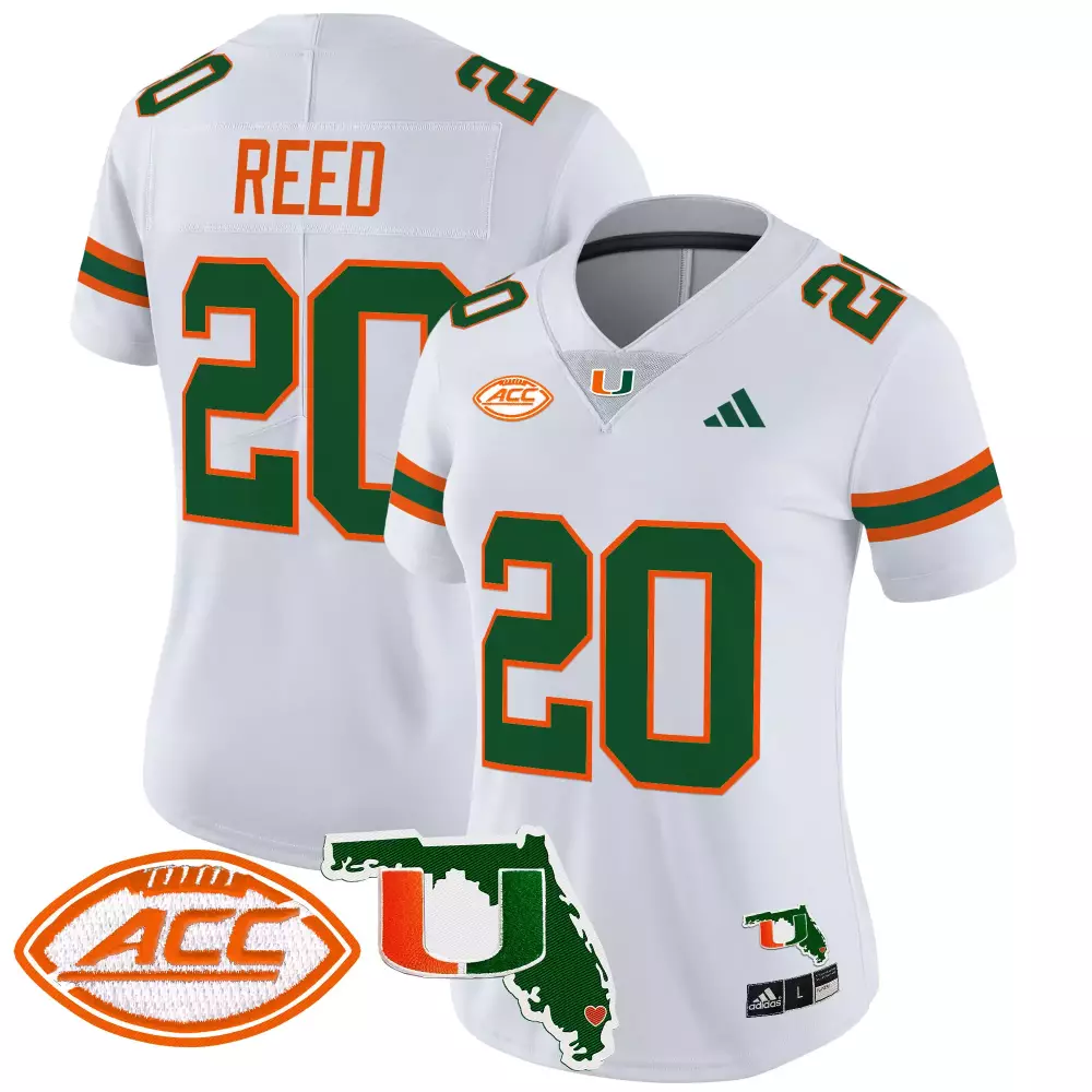 Reed 20 Miami Hurricanes White Stitched Vapor Jersey | Florida Patch 2025 | Limited Edition Fan Gear | For Men, Women & Youth