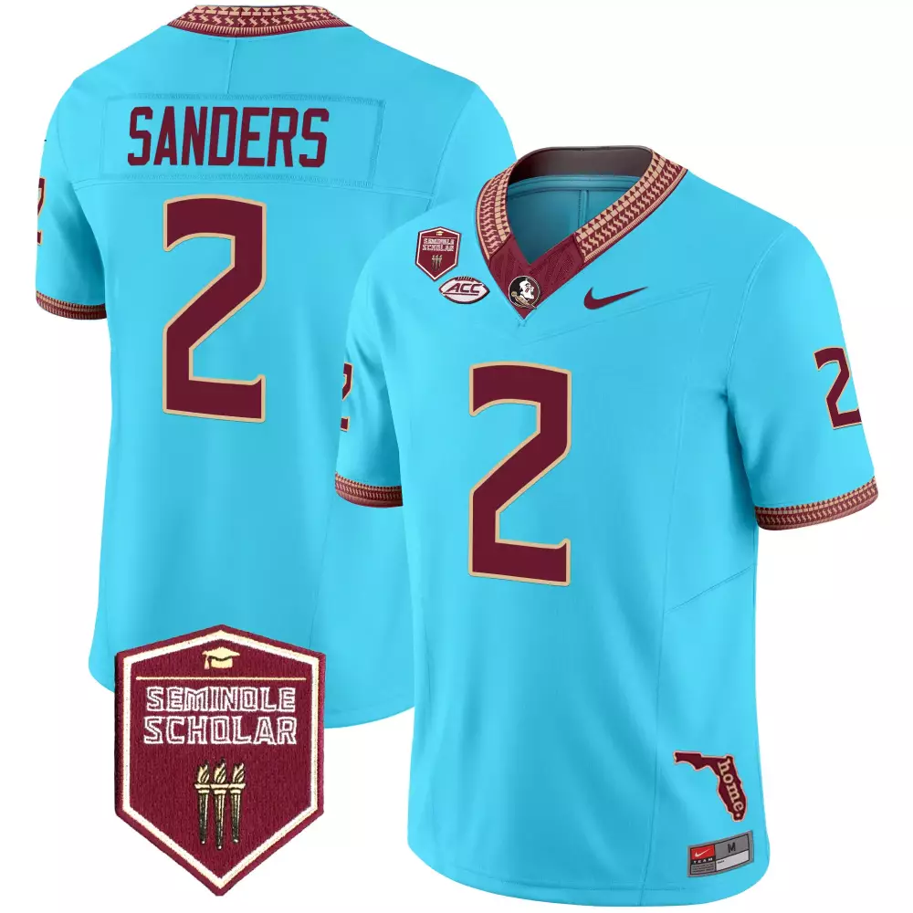 Sanders 2 Men's Stitched Vapor Jersey | Aqua Florida State Seminoles 2025 | Name Patch | For Men, Women & Youth