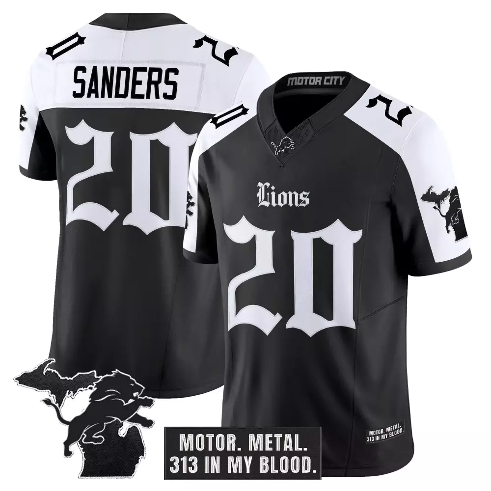 Sanders 20 Detroit Lions 2025 Black Jersey | Stitched with 90 Seasons Patch | For Men, Women & Youth