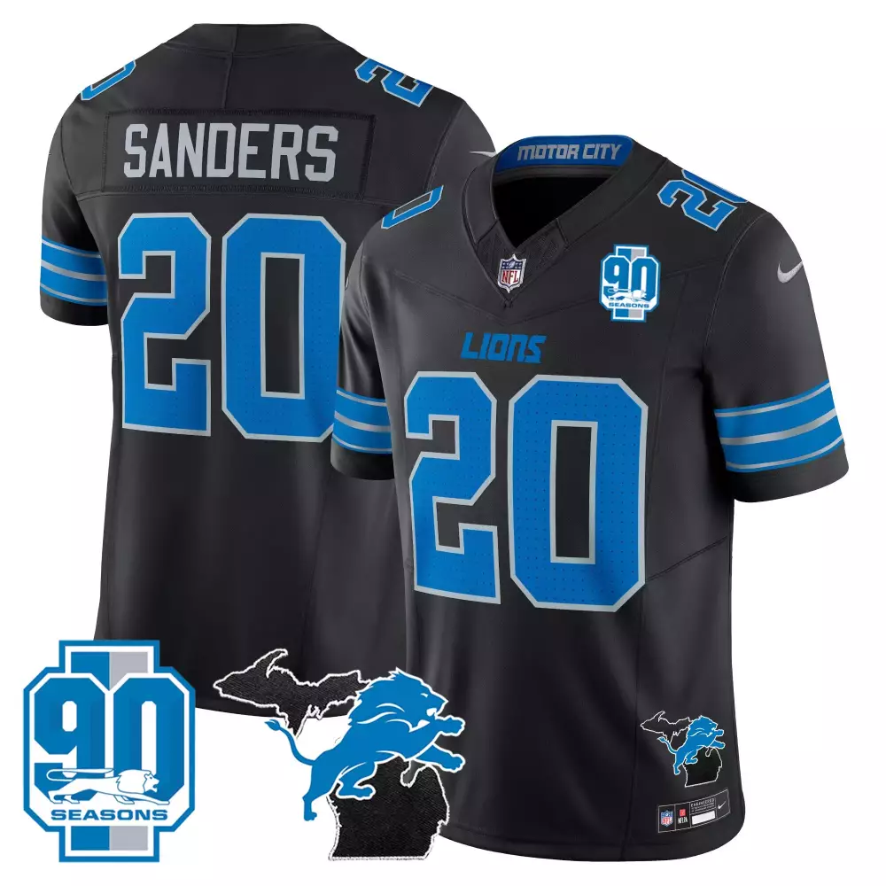 Sanders 20 Detroit Lions 2023 Black Jersey | Stitched Motor City Edition | For Men, Women & Youth