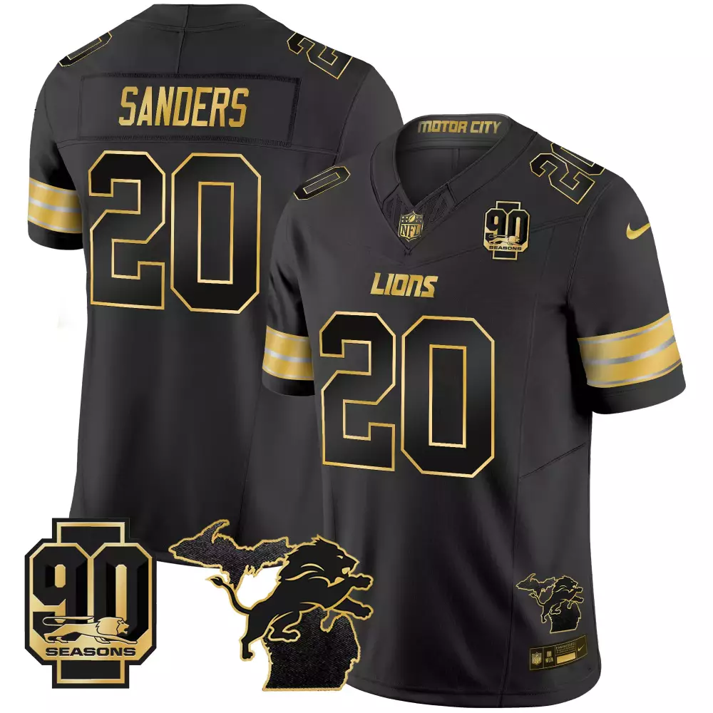 Sanders 20 Detroit Lions Stitched Vapor Jersey | Black with 90th Season Patch | Limited Edition Fan Gear | For Men, Women & Youth