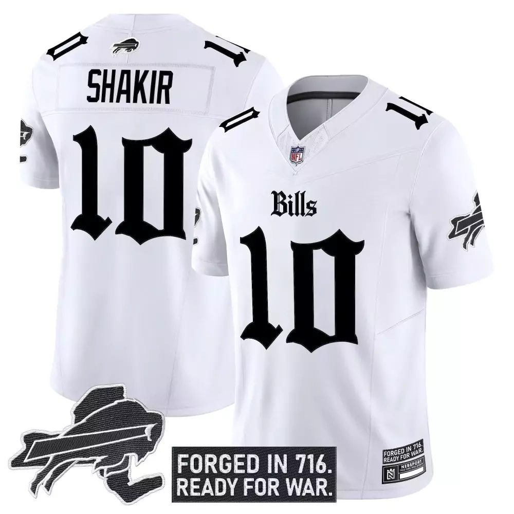 Shakir 10 Women's Buffalo Bills 2025 Stitched Vapor Jersey | Black with Embroidered Mafia Patch for Women & Youth