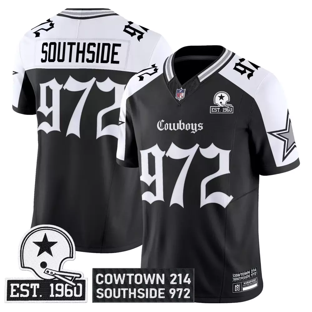 Southside 972 Dallas Cowboys Black Stitched Jersey | Men's Edition with Est 1960 Patch 2023 | Stylish Fan Gear | For Men, Women & Youth