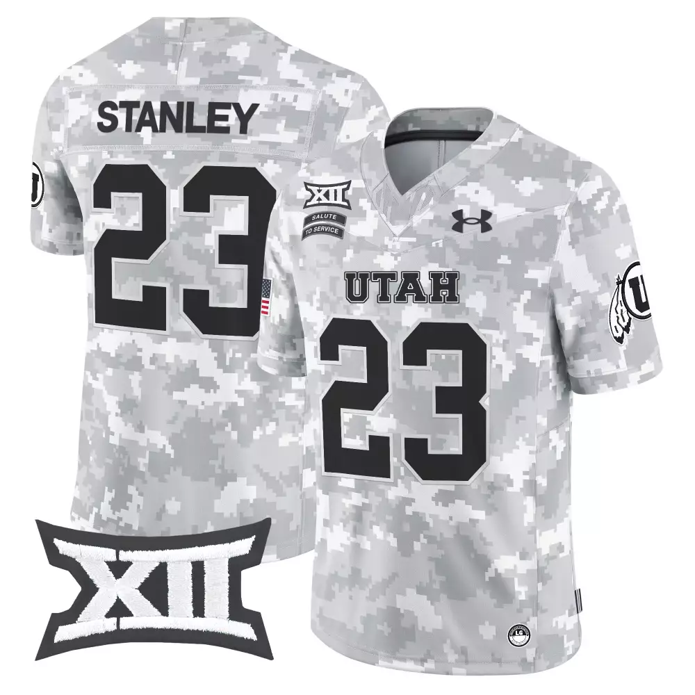 Custom Utah Utes  Salute to Service American Flag Stanley 23 2024 Vapor Limited Arctic Camo All Stitched Name Patch Football Jersey – White 2022