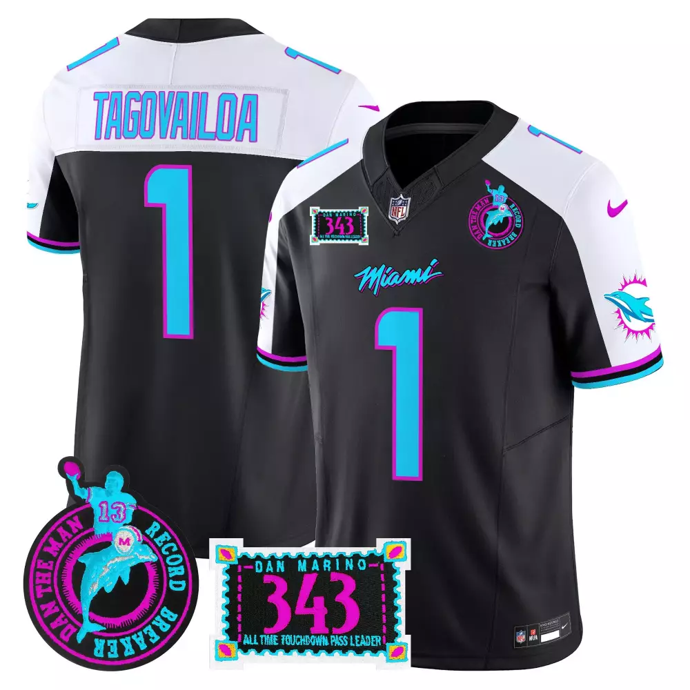 Tagovailoa 1 Women's Miami Dolphins Stitched Jersey | Black 2023 Name Patch | Limited Edition Fan Gear | For Men, Women & Youth