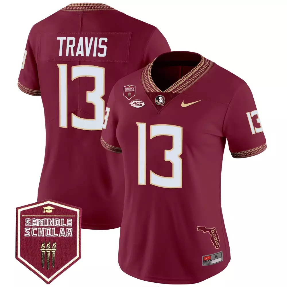 Travis 13 Women's Florida State Seminoles Maroon Stitched Jersey | 2025 Name Patch | Fan Gear for Women & Youth
