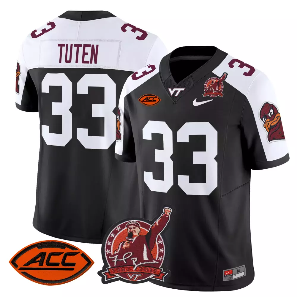 Personalized Virginia Tech  Tuten 33 Hokies Stitched With Name Patch 2024 Football Jersey – Black