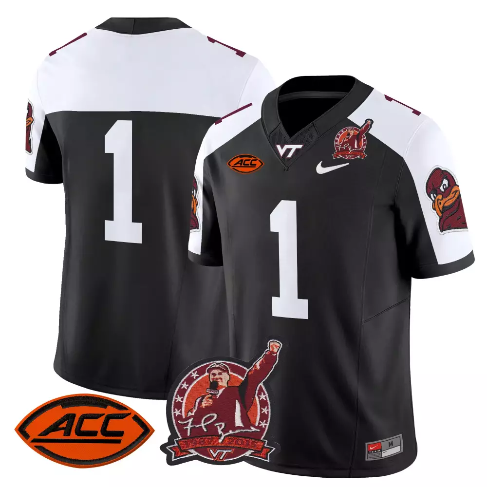 Customizable Virginia Tech  Frank Beamer Retirement ACC Stitched Name Patch 1 Style 2022 Football Jersey – Black