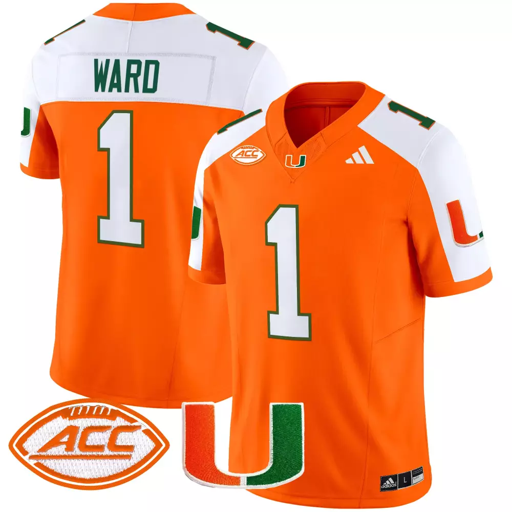 Ward 1 Men's Stitched Jersey | Miami Hurricanes Black 2023 Name Patch | Game Day Outfit | For Men, Women & Youth