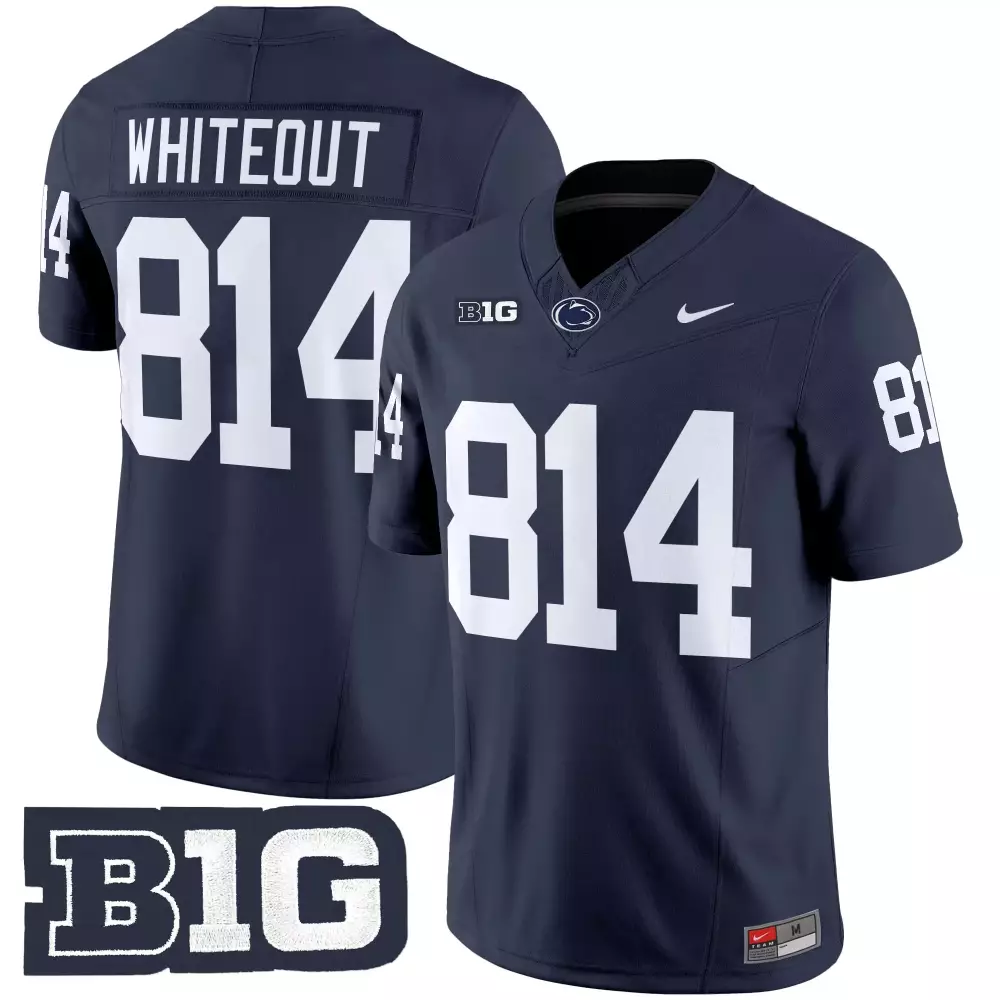 Whiteout 814 Men's Stitched Jersey | Penn State Nittany Lions 2025 B1G Patch Navy | For Men, Women & Youth