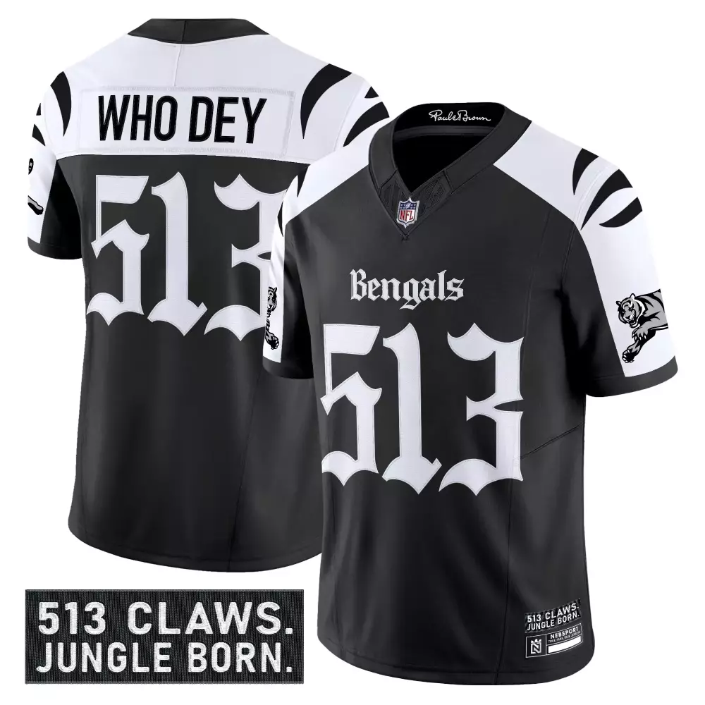 Cincinnati Bengals Men's Who Dey 513 Stitched Jersey | Black 2023 Name Patch Style | Stylish Fan Gear | For Men, Women & Youth