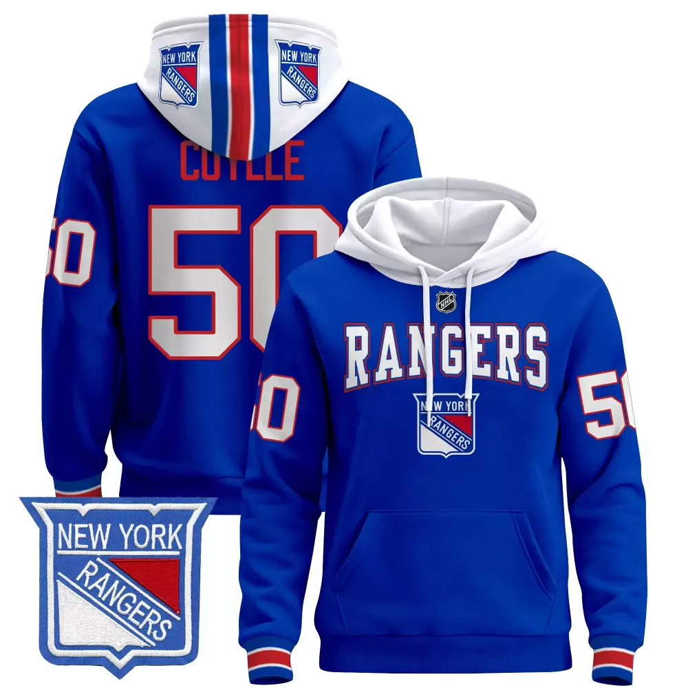 Custom New York Rangers  Will Cuylle 50 Stitched Hoodie Navy 2024 Name Patch Replica Jersey – Blue