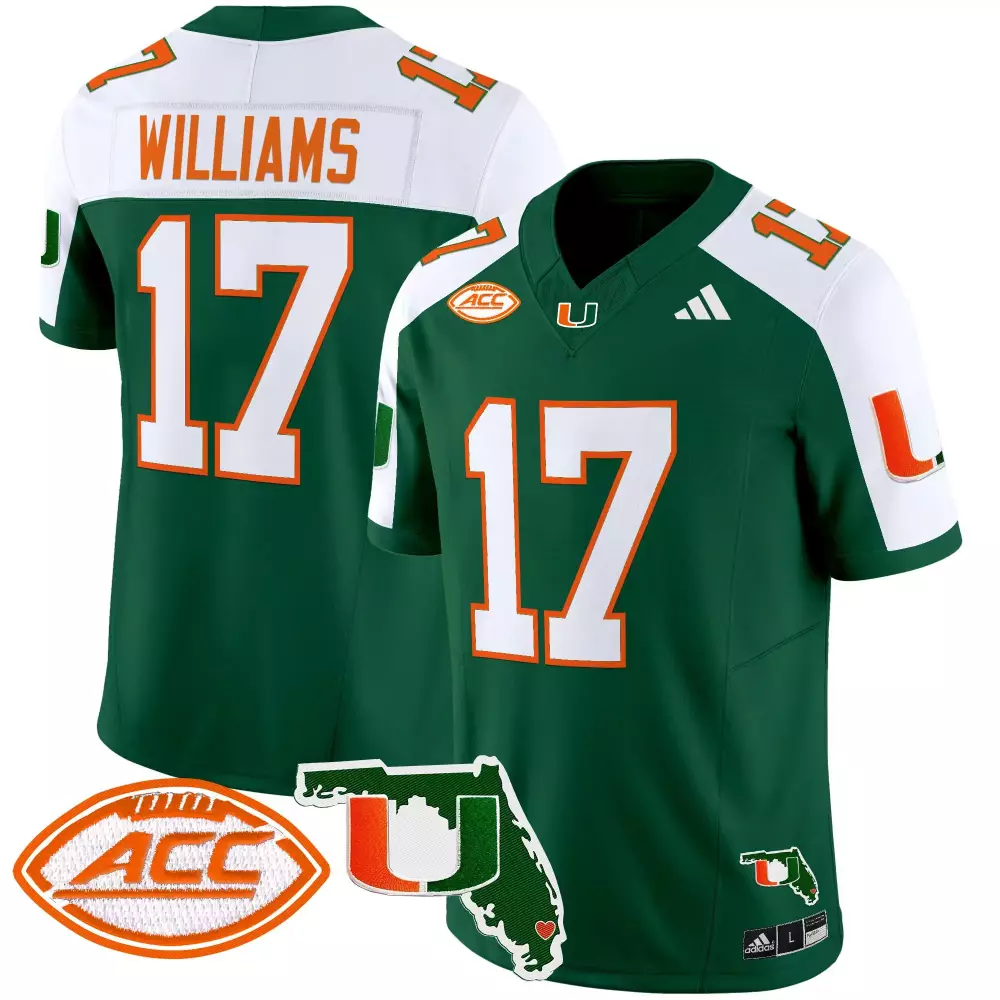 Williams 17 Miami Hurricanes Green Stitched Jersey | 2025 Name Patch | Replica Fan Gear | For Men, Women & Youth