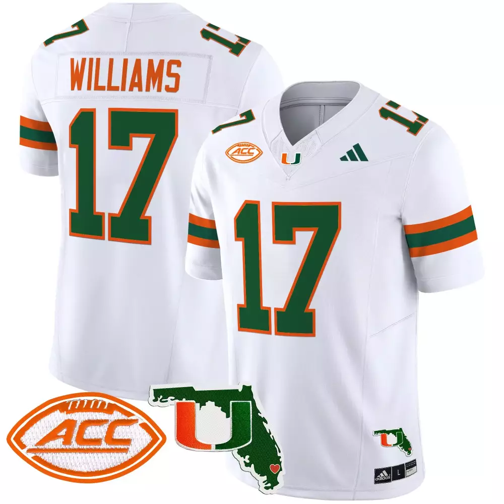 Williams 17 Miami Hurricanes White Stitched Jersey | 2025 ACC Patch | Limited Edition Fan Gear | For Men, Women & Youth