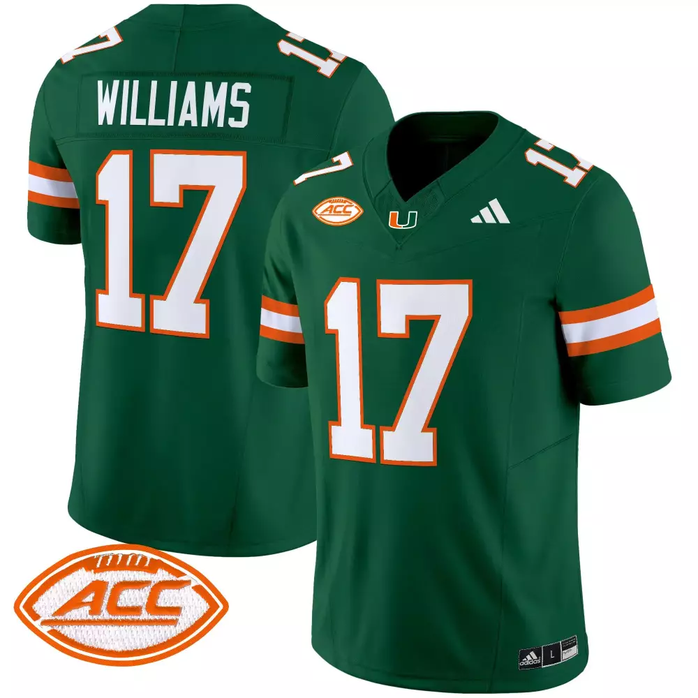 Williams 17 Miami Hurricanes 2024 Green Stitched Jersey | ACC Patch | Limited Edition Fan Gear | For Men, Women & Youth