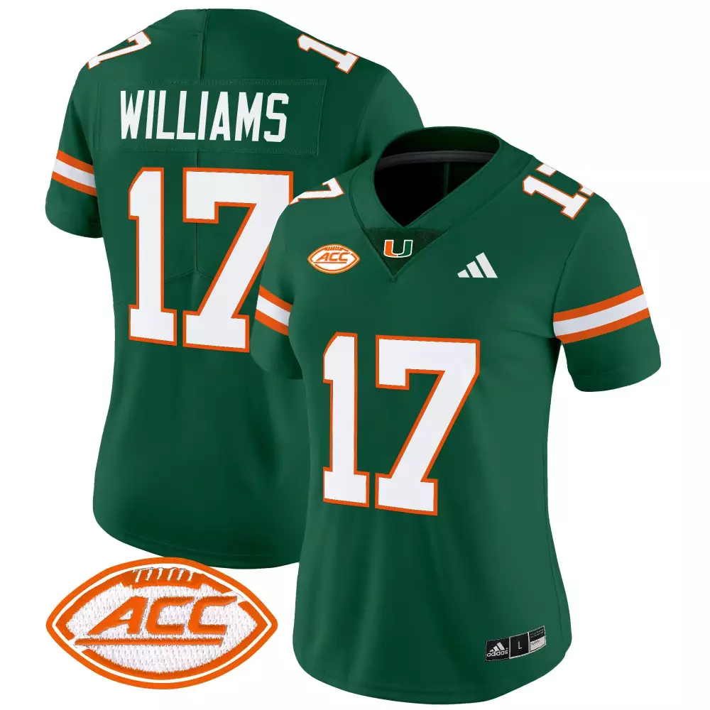 Williams 17 Miami Hurricanes 2025 Green Stitched Jersey | Name Patch | Replica Fan Gear | For Men, Women & Youth