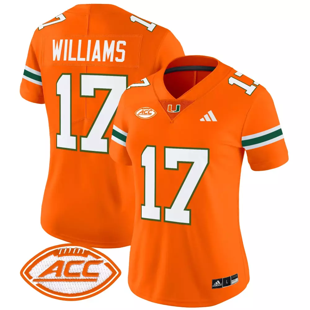 Williams 17 Miami Hurricanes 2025 Orange Stitched Jersey | Name Patch | Replica Fan Gear | For Men, Women & Youth