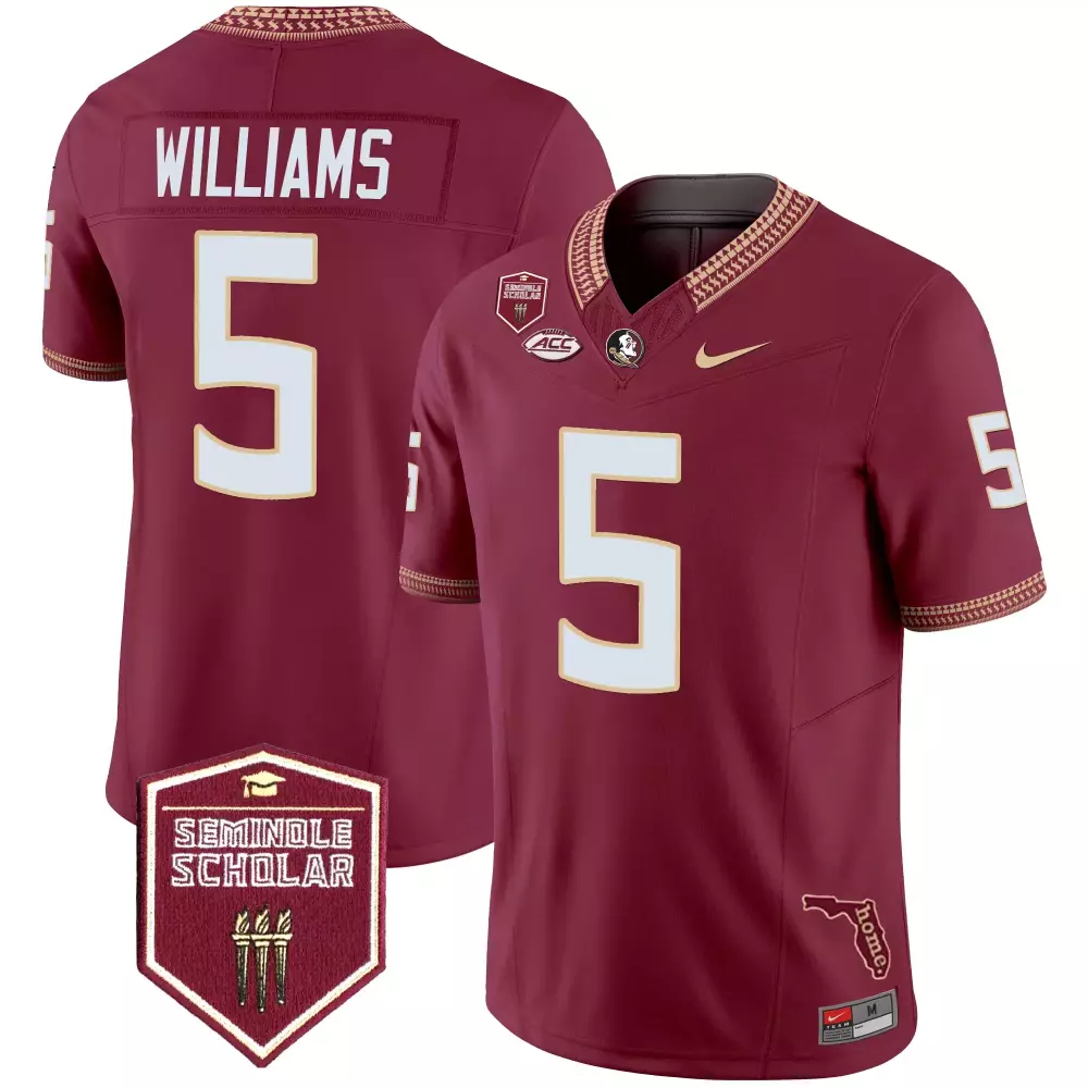 Williams 5 Men's Stitched Vapor Jersey | Maroon Florida State Seminoles with Seminole Scholar Patch 2025 | For Men, Women & Youth