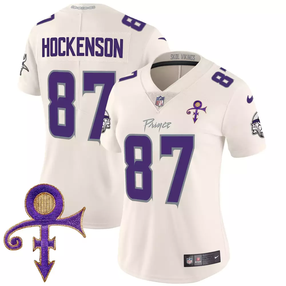 Minnesota Vikings Women's White T-Shirt Hockenson 87 | 2024 All Stitched | Limited Edition Fan Gear for Game Day | For Men, Women & Youth