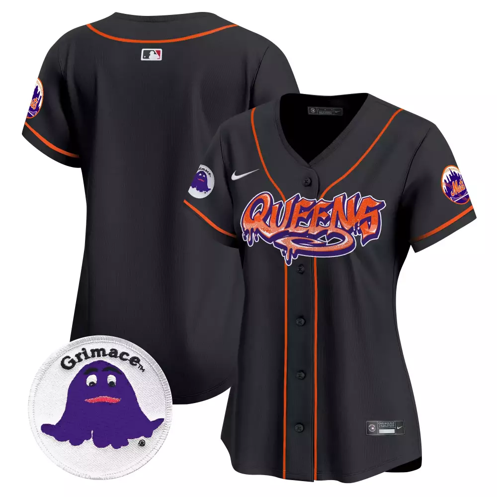 Women's New York Mets Queens Graffiti Black Stitched Jersey | 2023 Name Patch | Fan Gear for Game Day | For Men, Women & Youth