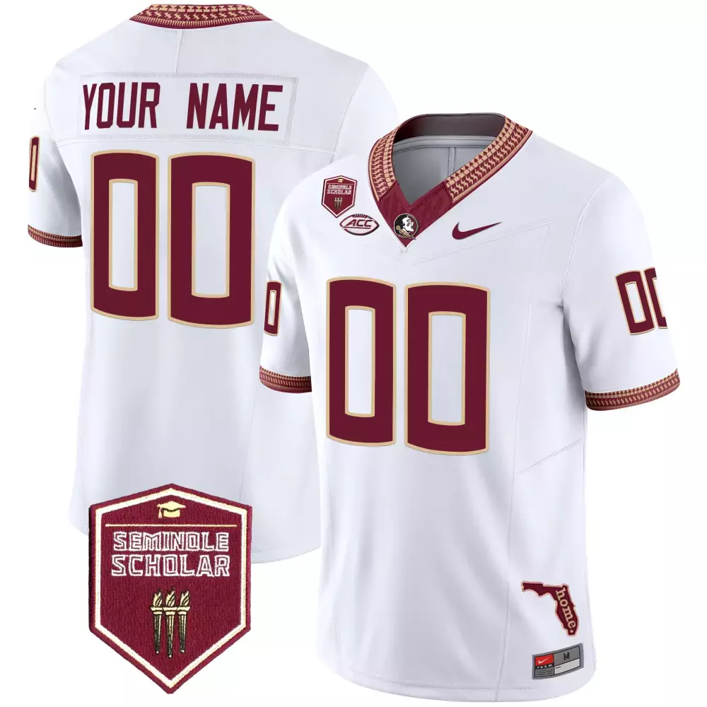 Your Name 00 Florida State Seminoles Men's Stitched Vapor Jersey | White Seminole Scholar Patch 2025 | For Men, Women & Youth