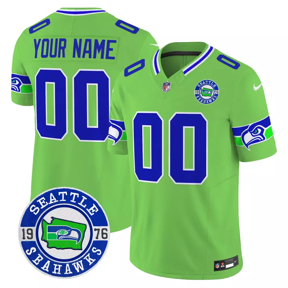 Your Name 00 Seattle Seahawks Green 1976 Patch Jersey | Limited Edition Stitched Vapor Style | For Men, Women & Youth