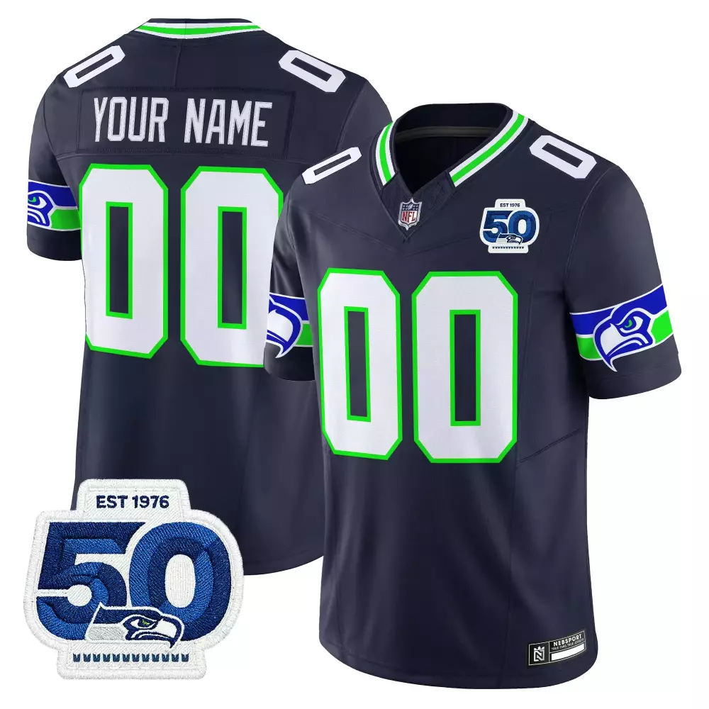 Your Name 00 Seattle Seahawks Stitched Jersey | Blue 50th Anniversary Men's 2023 | Perfect Fan Gear | For Men, Women & Youth