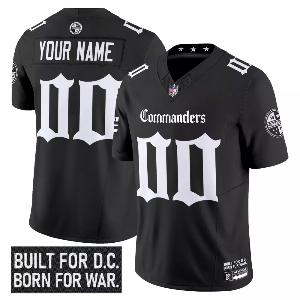 Your Name 00 Washington Commanders Black Stitched Jersey | Name Patch | Men's 2023 | Custom Fan Gear | For Men, Women & Youth