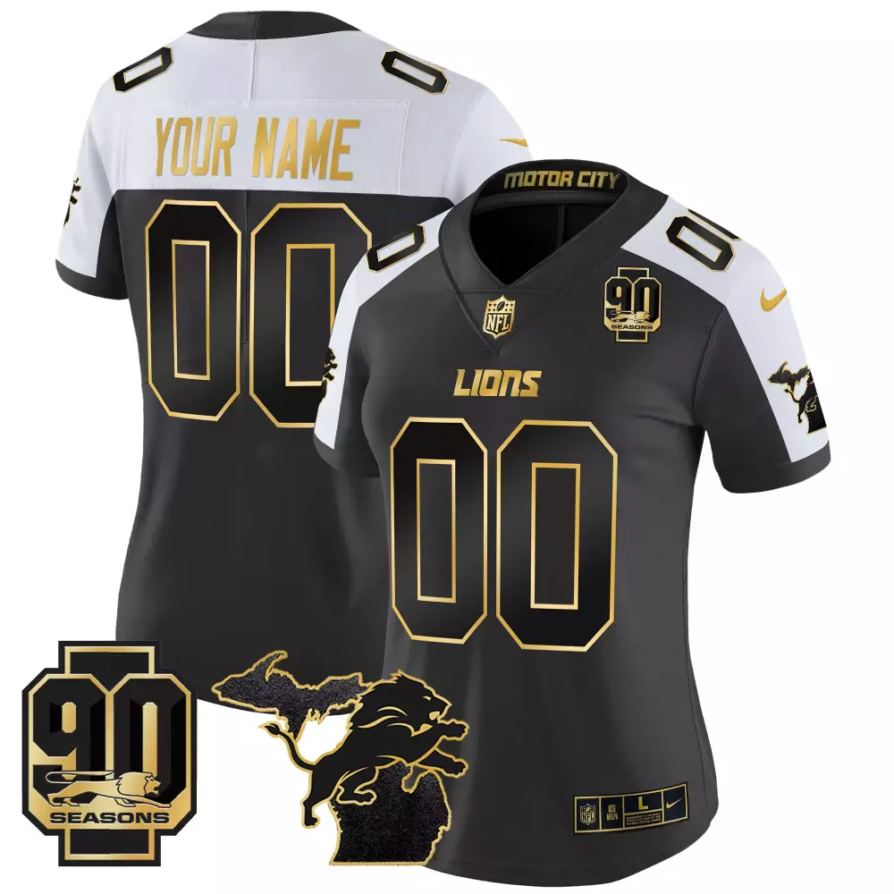 Your Name 00 Women’s Stitched Vapor Jersey | Detroit Lions Black 90th Season Patch 2025 | Game Day Outfit | For Women, Men & You