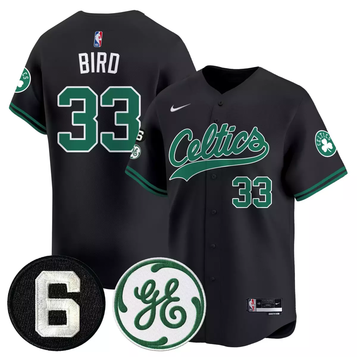 Boston Celtics 33 Bird Black Jersey | Bill Russell John Havlicek Patch | Stitched Fan Gear for Men, Women & Youth