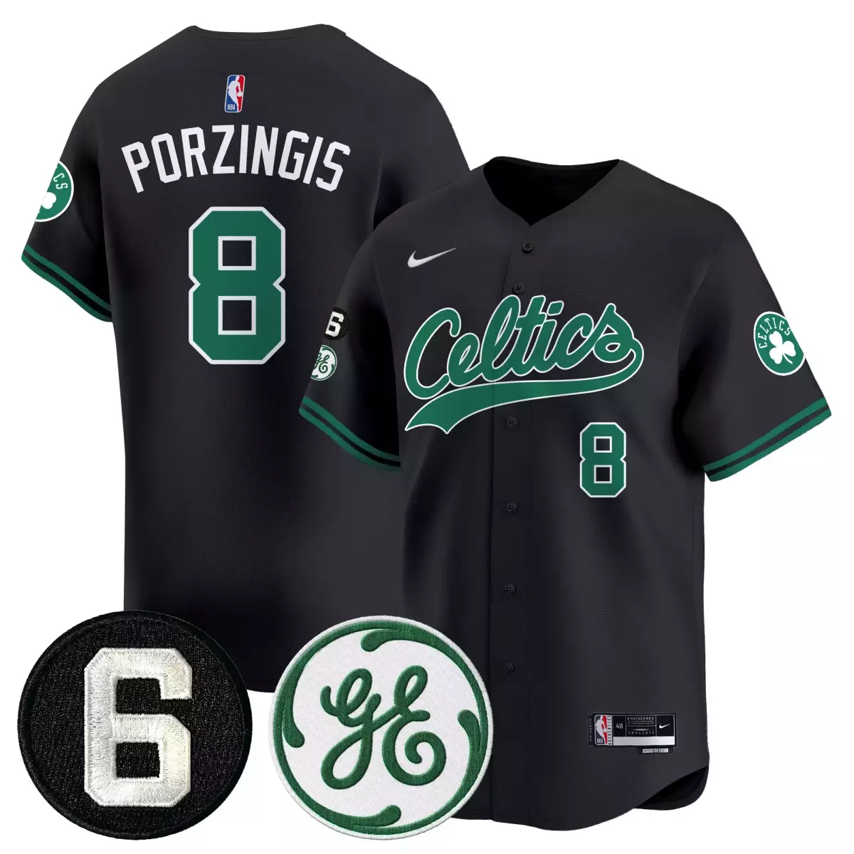 Bill Russell Boston Celtics 8 Porzingis Black Jersey | Stitched Fan Gear | For Men, Women & Youth