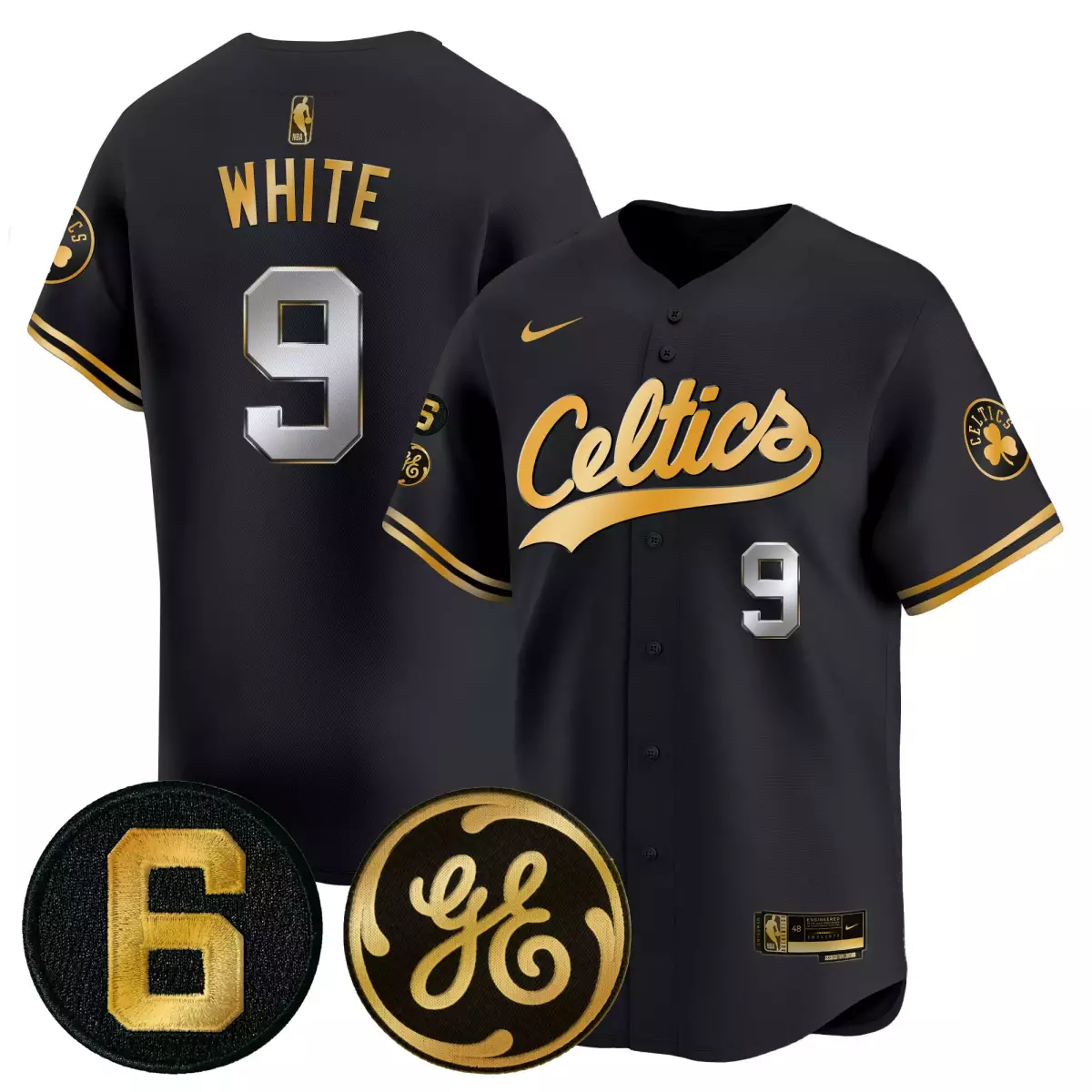 Bill Russell Boston Celtics 9 White Black Gold Jersey | Stitched Fan Gear | For Men, Women & Youth