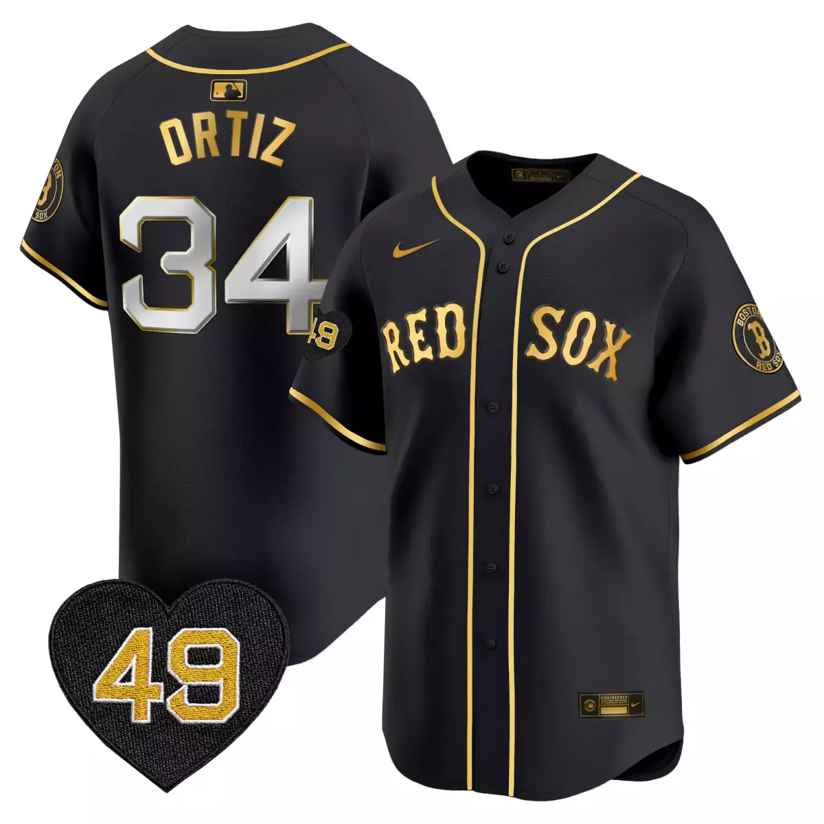 Ortiz Boston Red Sox 34 Black Gold Jersey with Wakefield Patch | Vapor Premier Limited Edition | Fan Gear for Men, Women & Youth