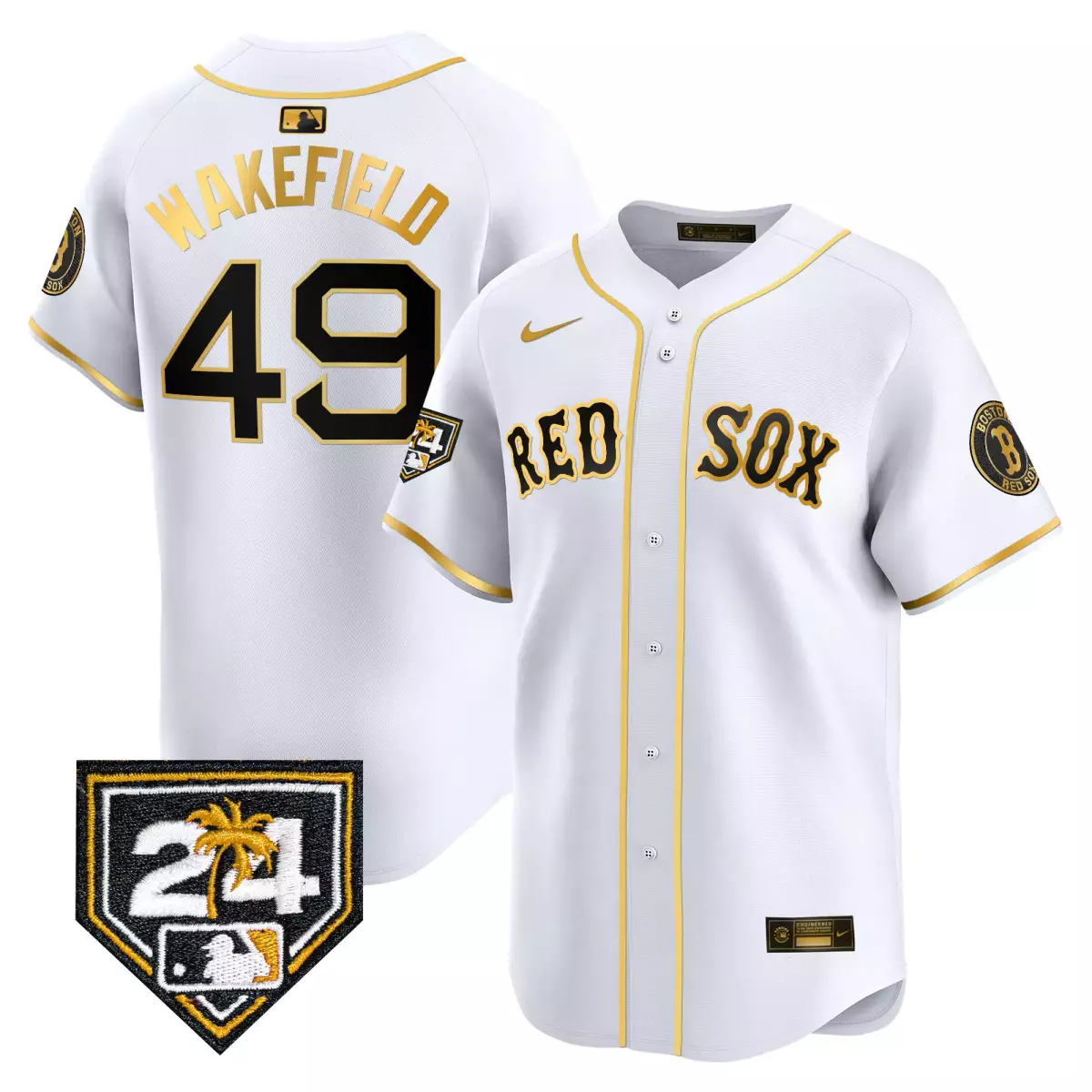 Wakefield Boston Red Sox 49 White Gold Jersey | 2024 Spring Training Limited Edition | Fan Gear for Men, Women & Youth