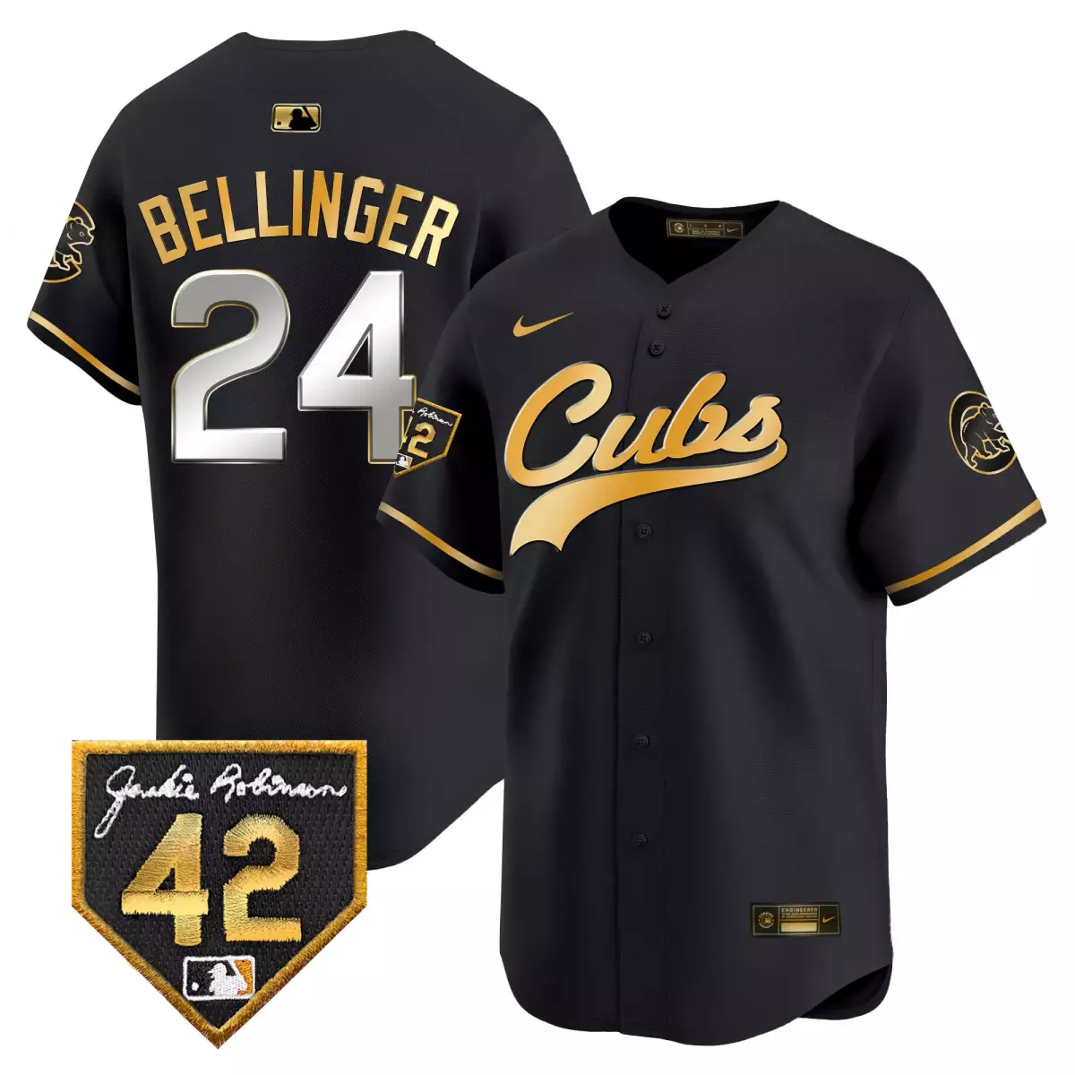 Bellinger Chicago Cubs 2024 Black Gold Jersey | Jackie Robinson Patch | Vapor Premier Limited | Fan Gear for Men, Women & Youth