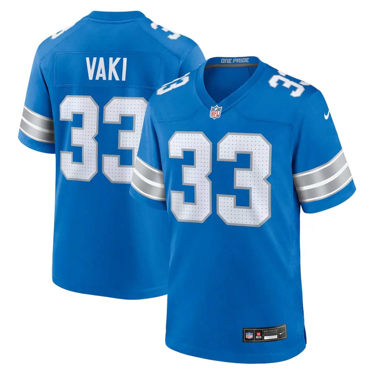 Sione Vaki Detroit Lions Blue Team Game Jersey | Authentic Fan Gear for Men, Women & Youth | Perfect for Game Day