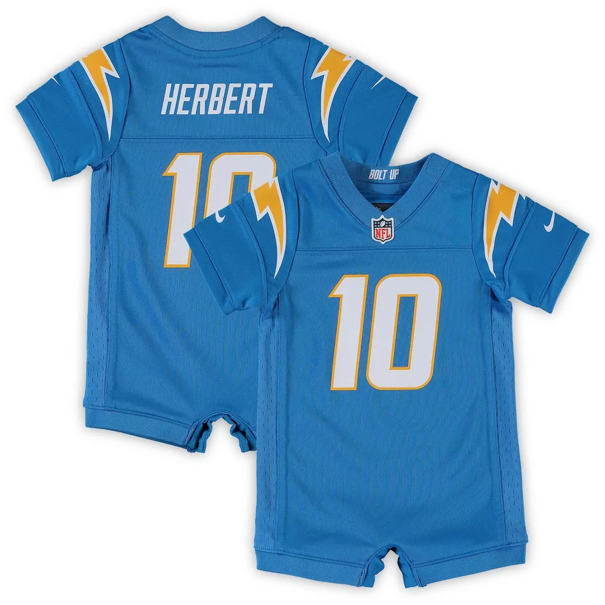 Infant Los Angeles Chargers Justin Herbert Powder Blue Game Romper Jersey | Fan Gear for Babies