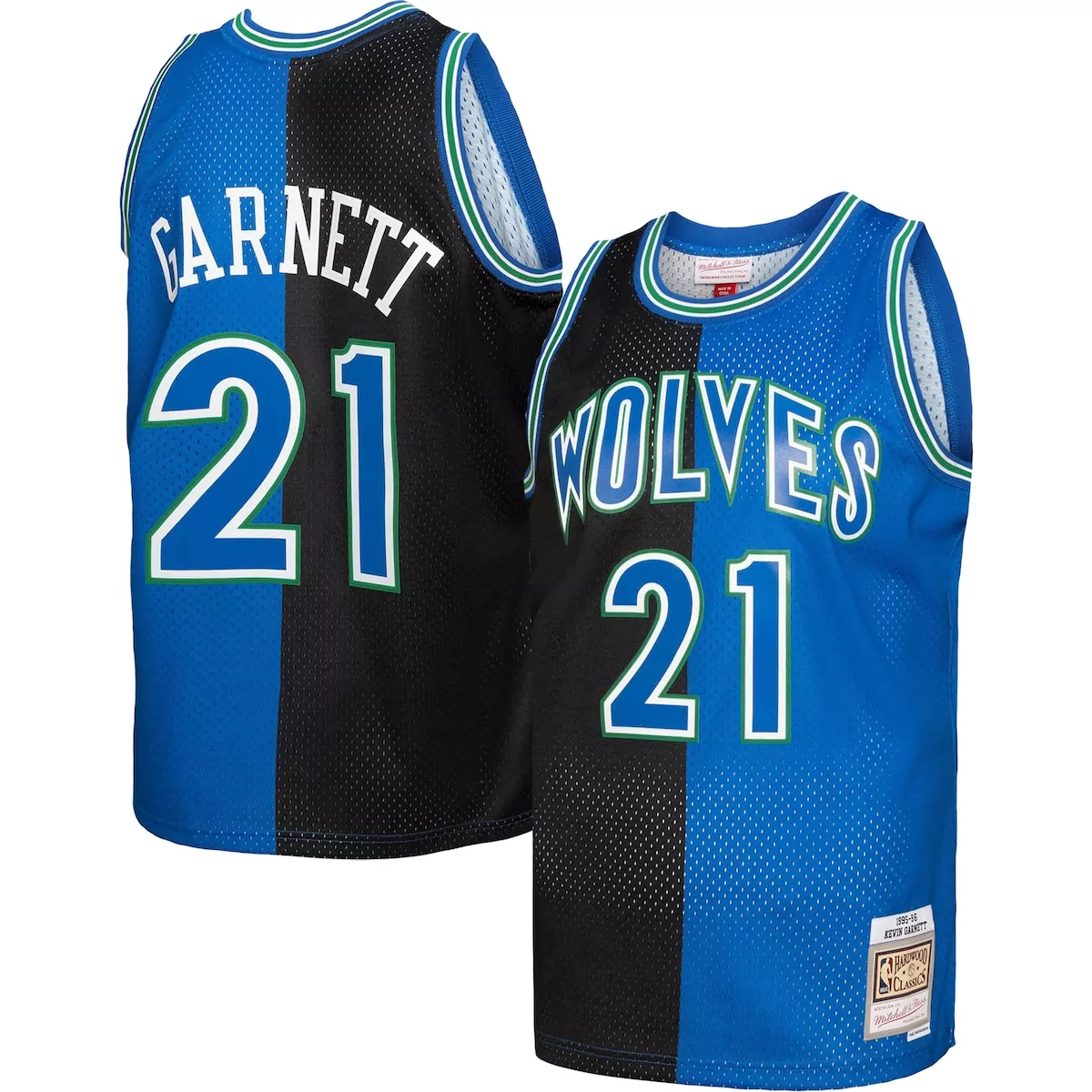 Kevin Garnett 1995-96 Split Jersey | Black & Blue | Minnesota Timberwolves Hardwood Classics for Men, Women & Youth