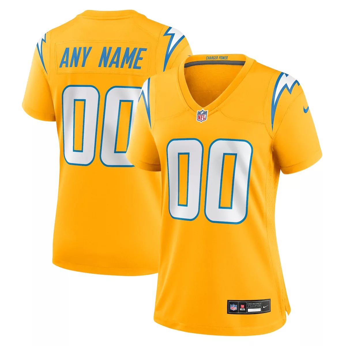 Gold Alternate Charger Power Game Custom Jersey | Los Angeles Chargers Fan Gear for Men, Women & Youth | Stand Out on Game Day