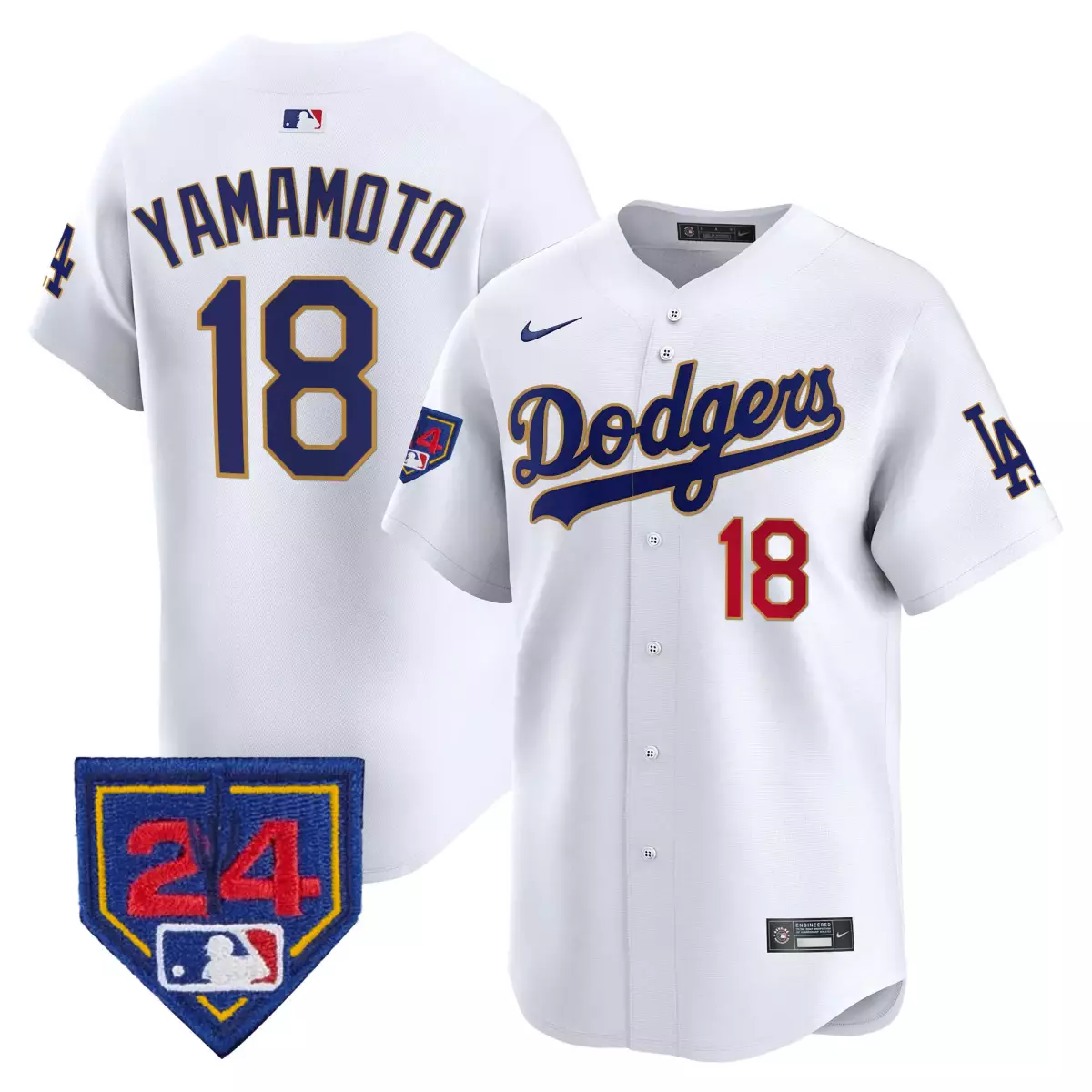 Yamamoto Dodgers 2024 White Jersey | World Tour Seoul Series Patch | Premier Limited Edition Fan Gear | For Men, Women & Youth
