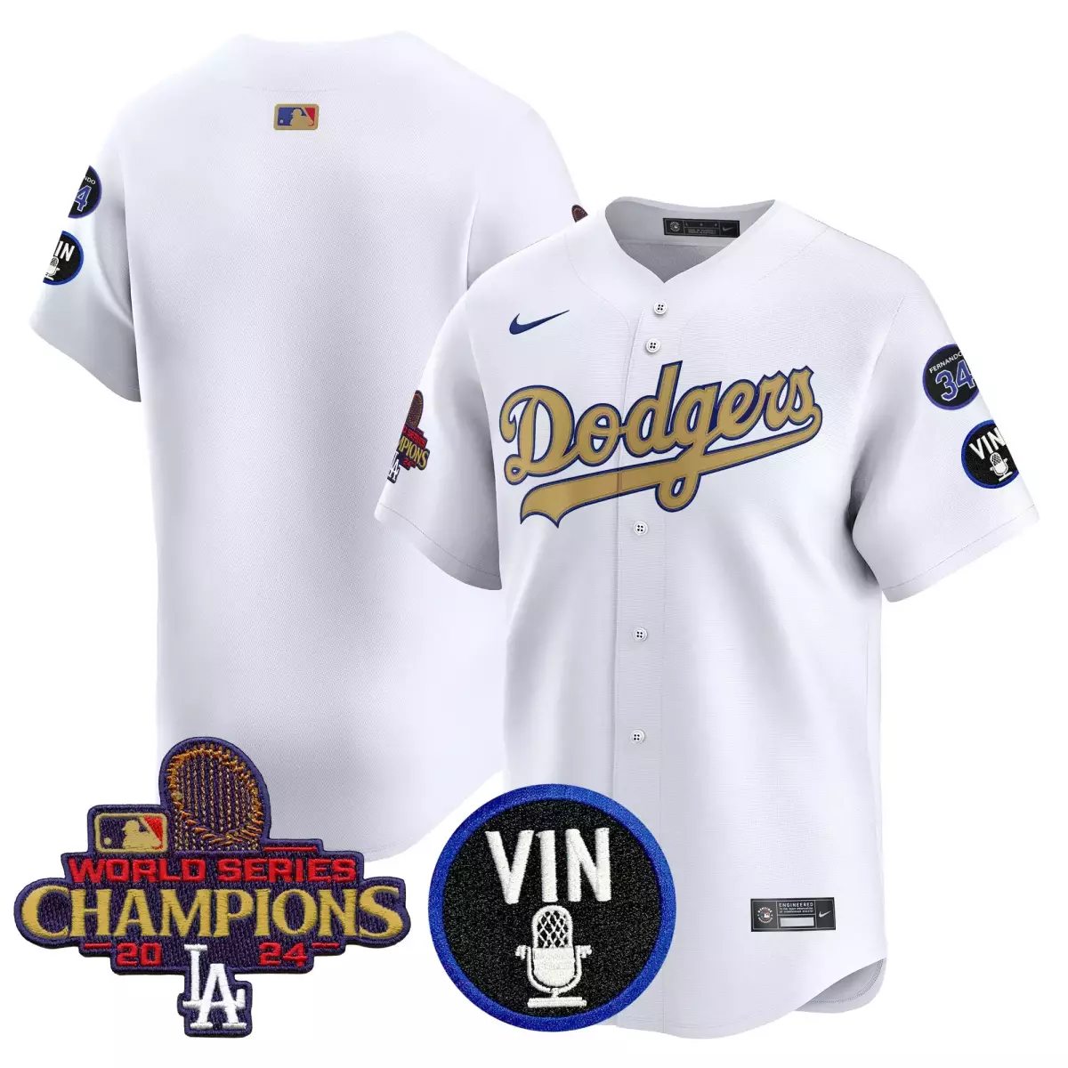Vin Scully 2025 Dodgers White Jersey | Gold Patch Vapor Premier | Limited Edition Fan Gear | For Men, Women & Youth