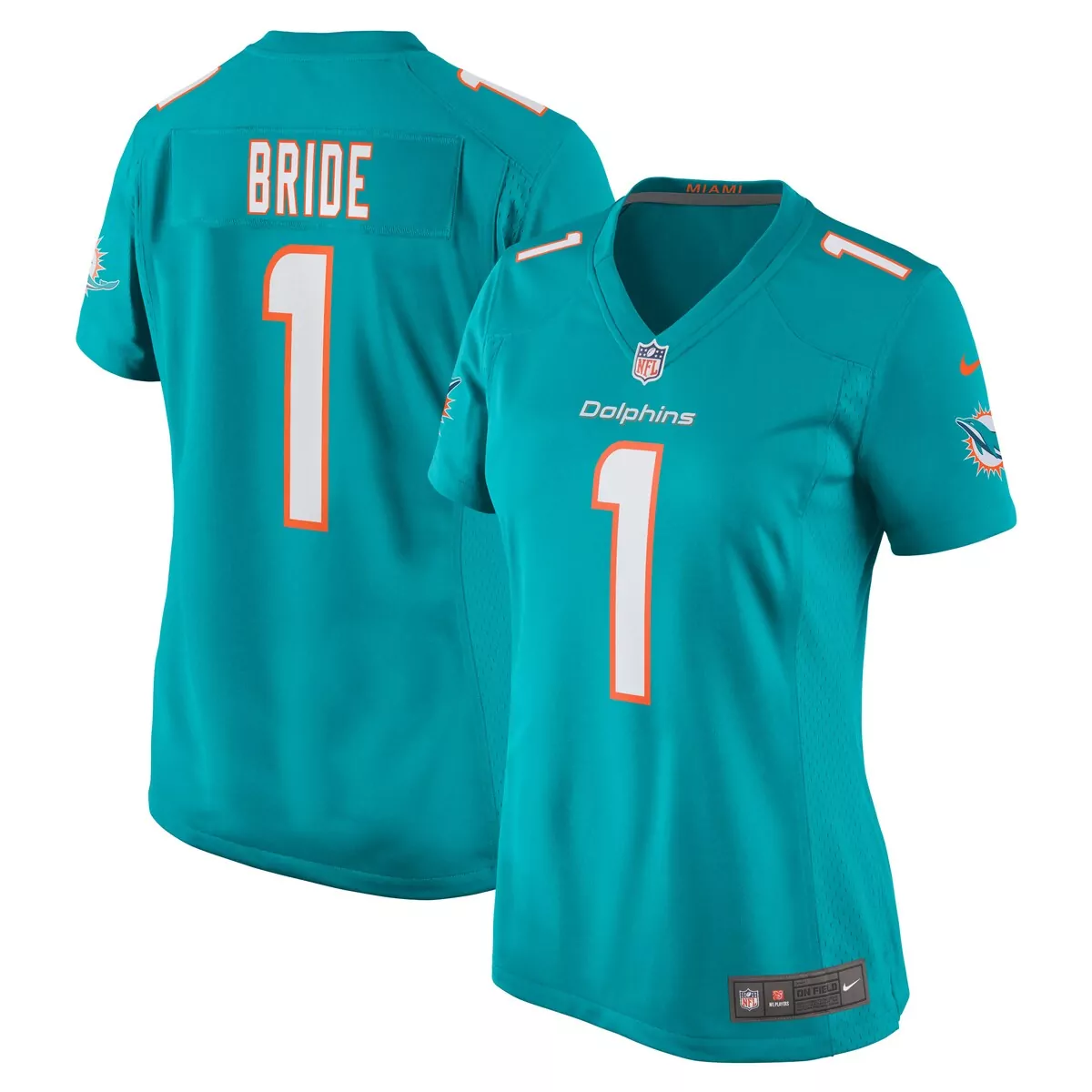 Miami Dolphins Number 1 Bride Aqua Game Jersey | Perfect Gift Idea | For Women & Youth