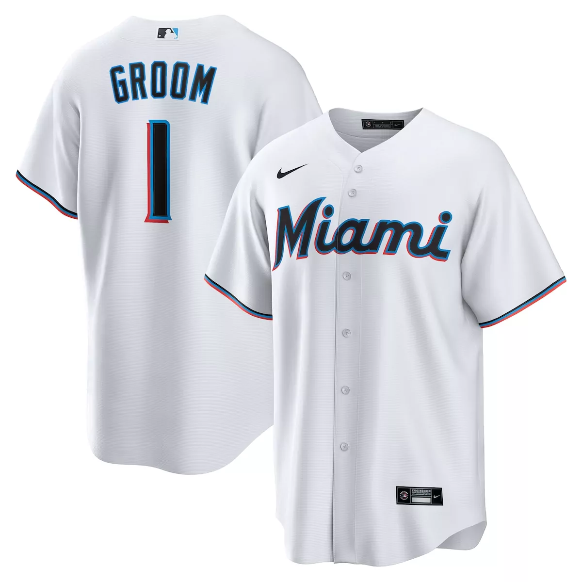 Miami Marlins White 1 Groom Home Jersey | Classic Fan Gear | Ideal Gift for MLB Fans | For Men, Women & Youth