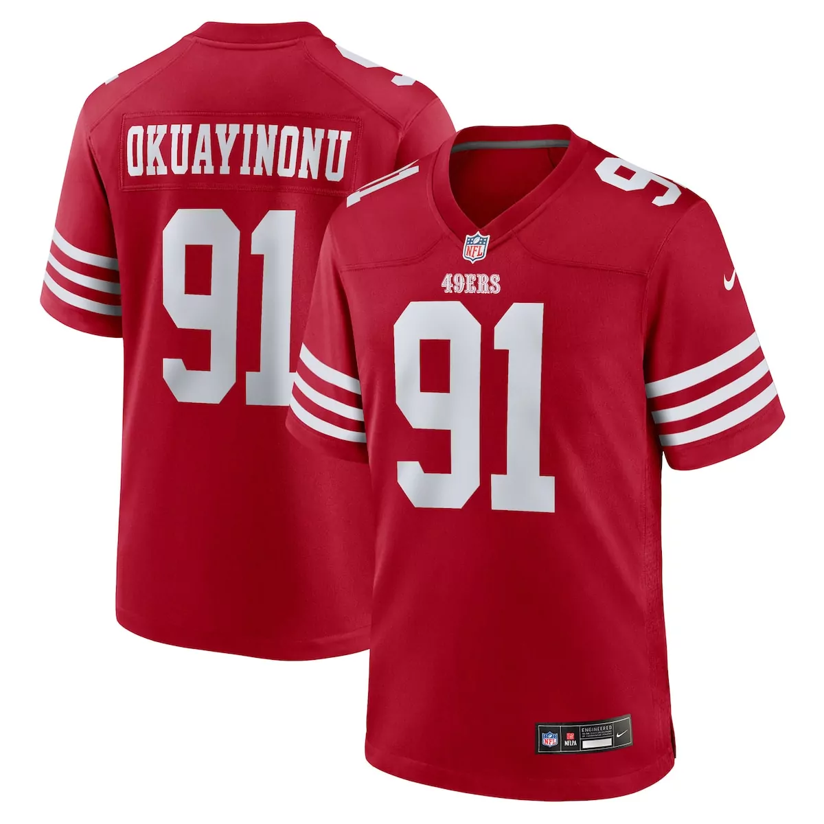 Sam Okuayinonu San Francisco 49ers Scarlet Team Game Jersey 6LP | Authentic Fan Gear | For Men, Women & Youth