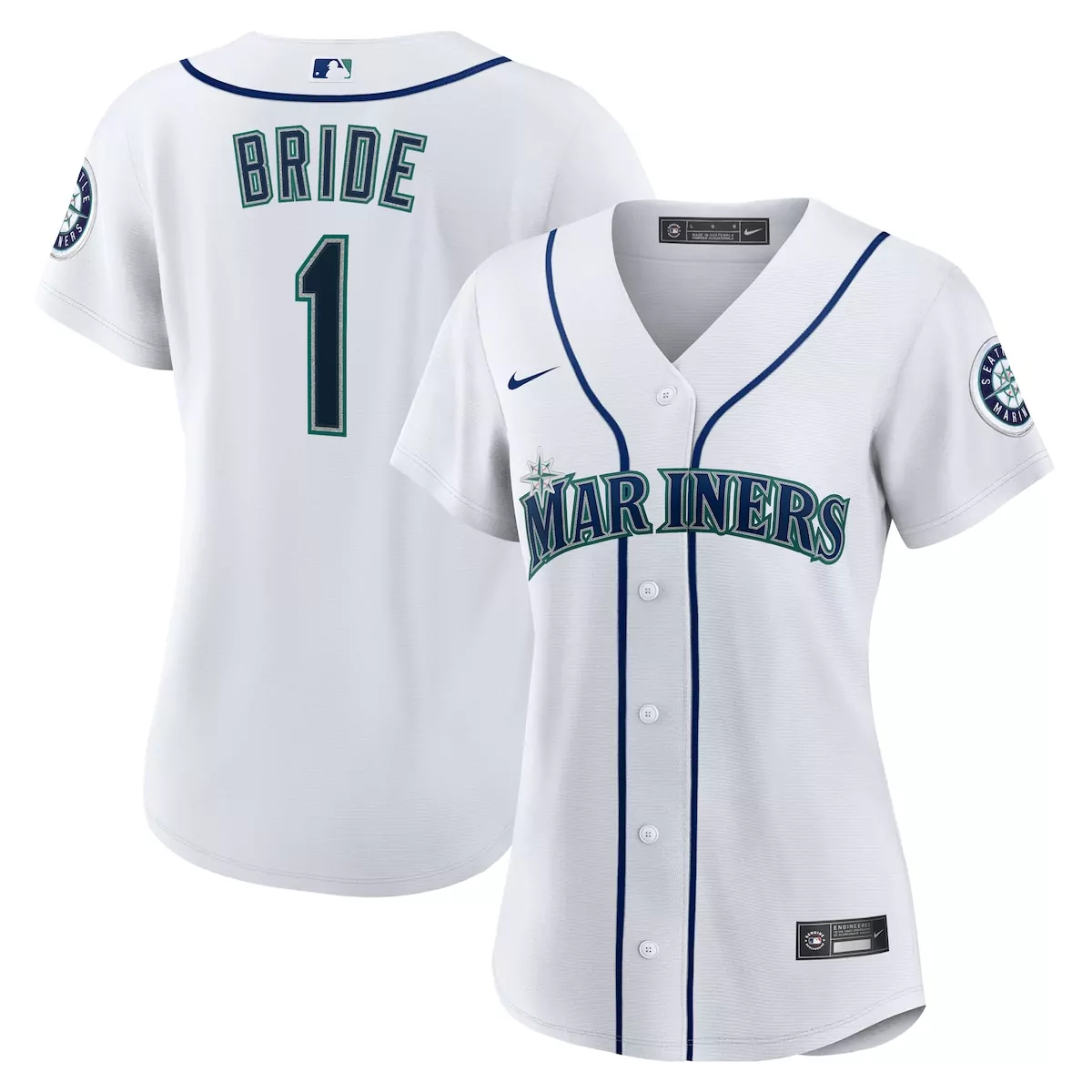 Seattle Mariners White 1 Bride Home Jersey | Fan Gear for Men, Women & Youth | Great Gift Idea