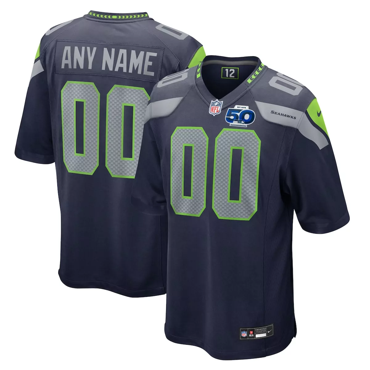 Seattle Seahawks College Navy 50th Season Team Custom Game Jersey | Commemorative Fan Gear | For Men, Women & Youth