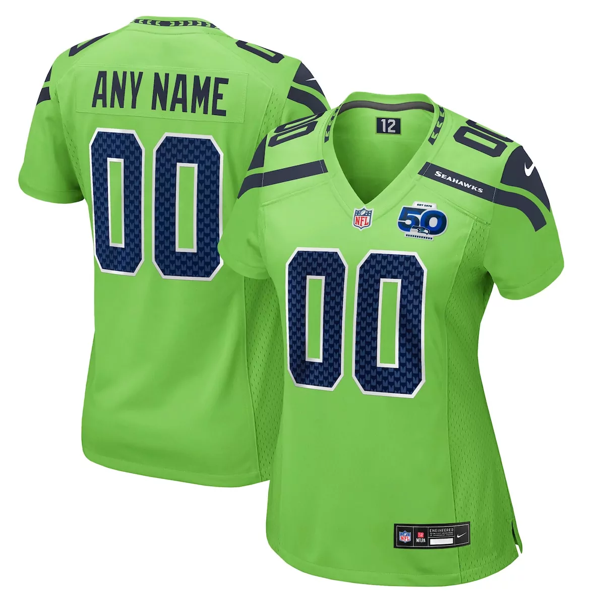 Seattle Seahawks Neon Green 50th Season Alternate Custom Game Jersey | Celebrate in Style | For Men, Women & Youth