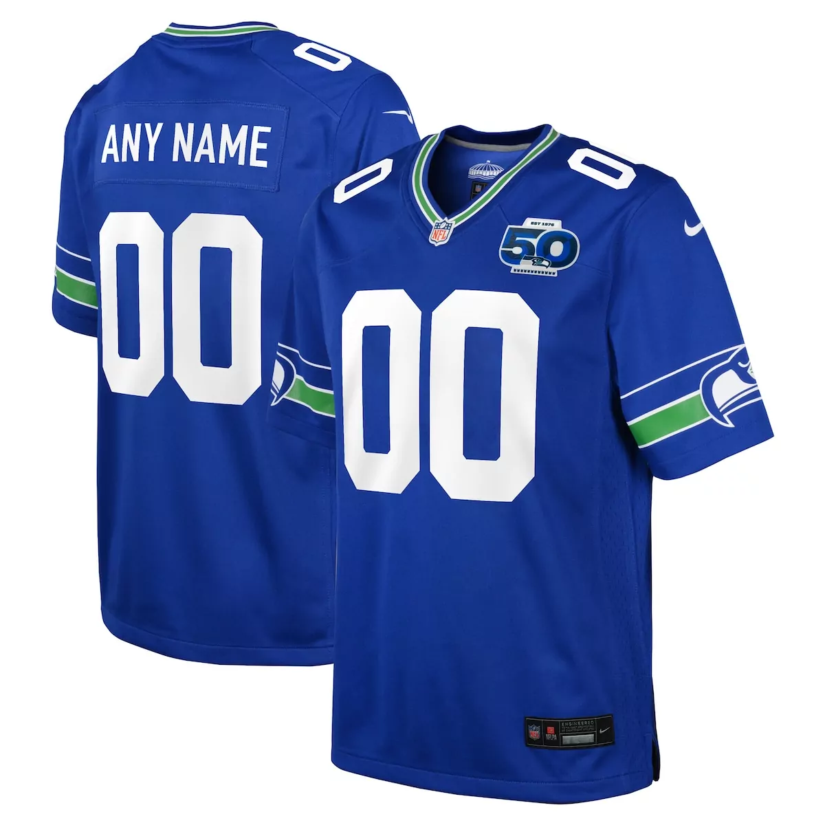 50th Season Throwback Custom Seattle Seahawks Game Jersey | Royal | Limited Edition Fan Gear | For Men, Women & Youth